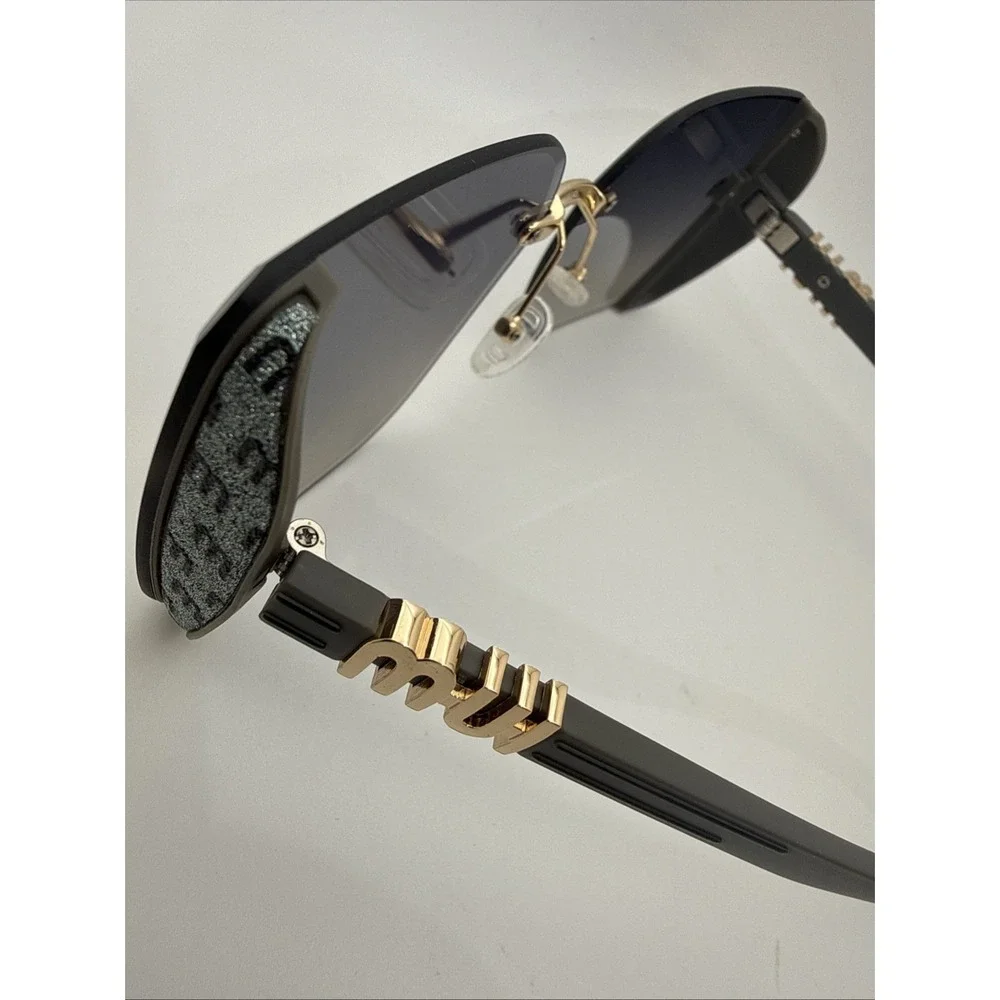 Miu Miu Aube Authentic Womens Sunglasses Black frameless Gold trim Gradient Lens